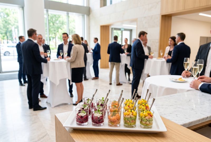 Stehempfang im Foyer mit Fingerfood im Gläschen