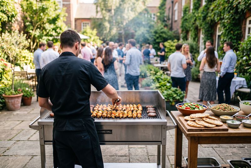 Grillstation beim Sommerfest im Innenhof